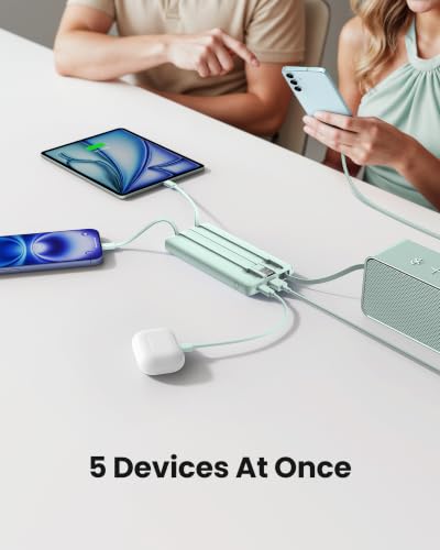 Portable Chargers 10000mAh, Slim Travel Essentials Power Bank, 5 Outputs 2 Inputs LED Display External Battery Pack with Built-in Cables Compatible with iPhone/Android & More (Teal) - color: Teal