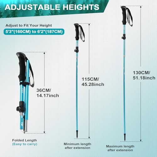 AISUNOURDOOR Lightweight Adjustable Trekking Poles, Aluminum Collapsible Travel Hiking or Walking Sticks for Women Children, with One Disposable Raincoat - color: Blue 2