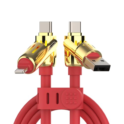 MFish 240W 4-in-1 Fast Charging Cable, Red, 6.6FT | Carrying Case, USB-A & USB-C to USB-C/Lightning, For iPhone 17/16/15/14, MacBook, iPad, Laptop, Samsung S25/S24 - color: Red, size: 6.6Ft