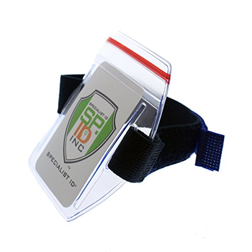 Heavy Duty Water Resistant Armband ID Badge Holder with Resealable Red Zip & Rugged Adjustable Arm Band (Perfect Arm Ski Pass Holder for Lift Ticket) Top Load by Specialist ID - size: 1 Single