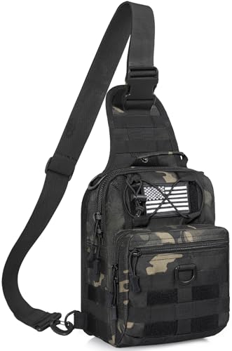 GMAK Tactical Sling Bag for Men, Tactical Camo Shoulder Bag Military Bags - color: Black Camo