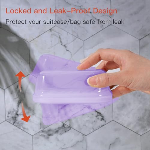Quatish Leakproof Soap Dish with Lid & Draining Layer, Shatterproof Travel Bar Soap Holder Case Container, Portable Travel Size Toiletries Essentials for Camping, Gym, Bathroom, Clear Purple - color: Clearpurple, size: Medium