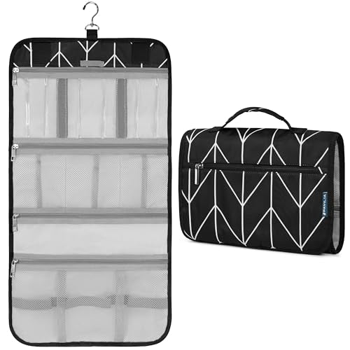 PAVILIA Hanging Toiletry Bag Travel Organizer for Women Men, Black Chevron - color: Black Chevron