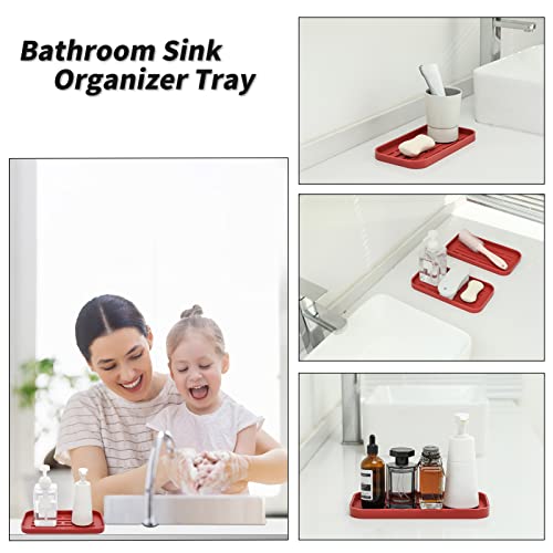 MicoYang Silicone Kitchen Sink Organizer Tray for Multiple Usage,Eco-Friendly Sponges Holder for Kitchen Bathroom Counter or Sink,Dish Soap Dispenser,Scrubber,Bottle,Cup (Red, 10"×5.3") - color: Red, size: 10" x 5.3" x 0.7"