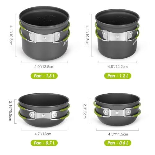 Odoland 16pcs Camping Cookware Mess Kit, Lightweight Pot Pan Mini Stove with 2 Cups, Fork Spoon Kits for Backpacking, Outdoor Camping Hiking and Picnic