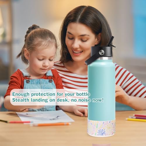 WK IEASON Protective Silicone Base Boot for Hydro Flask Wide Mouth Water Bottle, Anti-Slip Silicone Sleeve Cover Bumper for Hydro Water Bottle Accessories -3.56inch Bottom Diameter - color: 2pcs Flower Clear, size: 40 Ounces