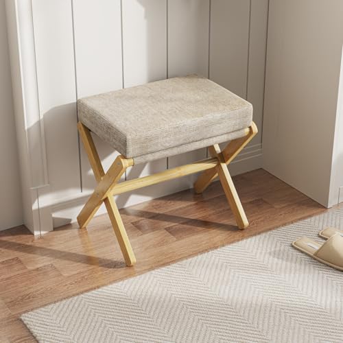 BAMBOOHOMIE Foldable Foot Stool Ottoman, Modern Foot Rest with Bamboo X Legs & Thick Foam Cushion, Folding Foot Stools Small Padded for Bedroom Living Room, Footstool for Chair Couch (Natural - Brown) - color: Natural - Brown