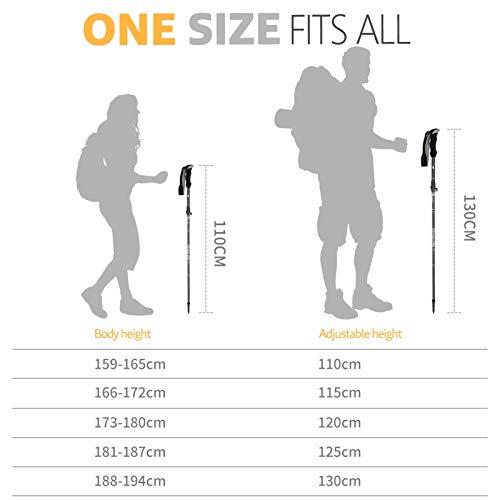 Covacure Hiking Poles Collapsible Lightweight-Aluminum 7075 Trekking Poles - color: Black (110-130cm)