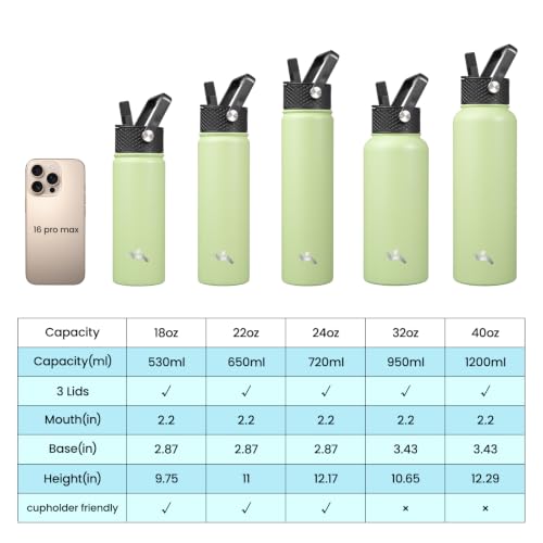 Konokyo 22 oz Insulated Stainless Steel Water Bottle with Straw Lid - color: Macaron Green, size: 22 Ounces
