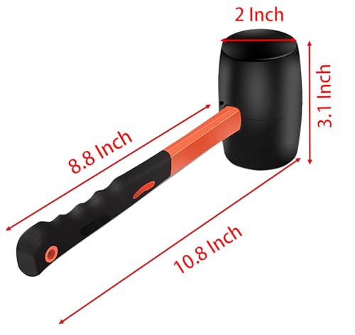 Rubber Hammer with Shock Absorbing Fibre Handle, 12 Oz Mallet for Camping, Floor Installation, Tent Stakes, Home Decoration(12 oz)