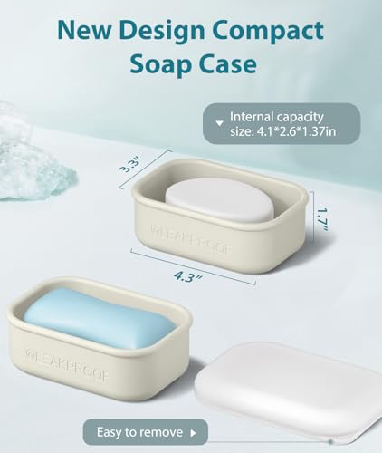 Quatish Compact Leakproof Travel Soap Case, Silicone Soap Box with Draining Layer, Enhanced Soap Container, Suitable for Camping, Gym, Bathroom, Outdoor Essentials, Beige - color: Beige, size: Regular
