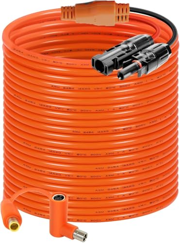 Solar Connector to DC 8mm Adapter Cable 50FT, 12AWG + 14AWG Tinned Copper Wire with DC7909 to DC8020 Adapter, Heavy Duty Charging Cable for Portable Power Station, RV, Outdoor Camping - size: 50FT