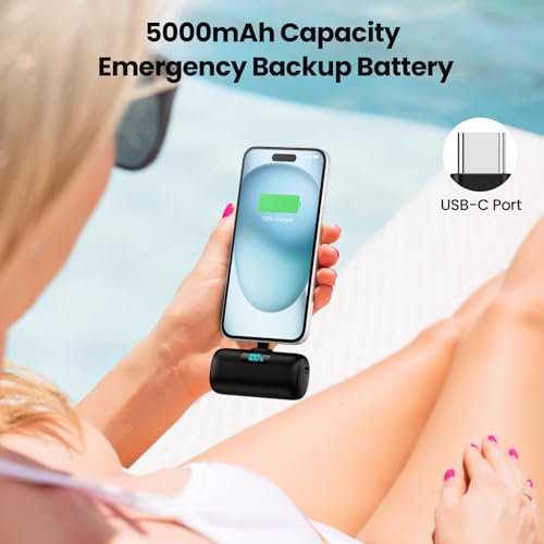 Mini Portable Charger USB C Power Bank,Upgraded 5000mAh PD Fast Charging Battery Pack Built-in USB-C Connector Travel Essential for iPhone17/17Pro/17Pro Max/Air/16 Plus/16Pro Max/15 Series,Android - color: Black