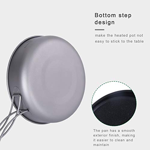 iBasingo 7" / 18cm Titanium Non-Stick Frying Pan Camping Pan Lightweight Skillet Griddle Hiking Small Plate Dish Bowl Outdoor Cookware for Fried Egg Steak with Folding Handle Ti2067C - color: Ti2067C-18cm 900ml pan