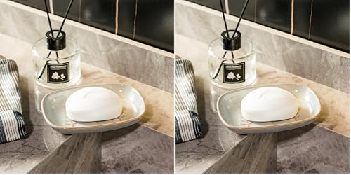 Miamolo Ceramic Soap Dish Soap Holder, Soap Lift for Bar Soap Sponge, Shower Soap Dishes for Bathroom Kitchen Counter Soap Saver Tray Keep Dry, Dishwasher Safe (Pack of 2) - color: Grey, size: Leaf Design (Pack of 2)
