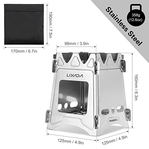 Lixada Camping Stove Wood Burning Stoves Portable Backpacking Stove Stainless Steel Alcohol Stove for Outdoor Camping Hiking Backpacking Picnic BBQ - color: Small-4.9*4.9*6.3in