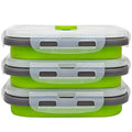 CCyanzi 3piece Collapsible Food Storage Containers with Lids, Silicone Lunch Container, Microwave & Freezer Safe, Space Saving for Kitchen Cabinet and Camping Backpack,(green gray) - color: green with gray