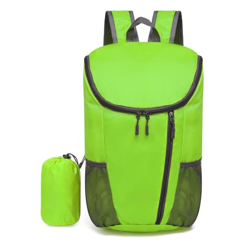 Hiking Backpack 20L Foldable Daypack for Men Women Nylon Green | Packable Backpack for Men Women, Small Foldable Day Pack Waterproof for Travel Camping Mountaineering - color: Green