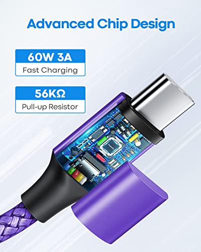 etguuds USB C to USB C Cable 1ft, 2-Pack 60W C to C Cable Fast Charging | for iPhone 17 16 15 Pro Max Plus Air, Samsung Galaxy S26 S25 S24 S23, USBC iPad MacBook Charger Cord Type C, Pixel, Purple - color: Purple, size: 1ft