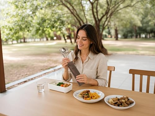 iNKULEER 100% Pure Titanium Travel Cutlery Set | Reusable Utensils with Metal Case | Portable Silverware for Camping, Office, Travel & Outdoor Dining - color: Pure Titanium