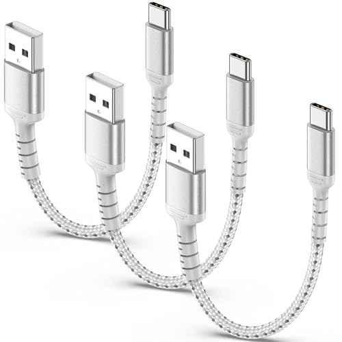 ULIFTUS 6 Inch USB C Cable for iPhone 15 Pro/Max, 3-Pack Braided USB A to USB C Cable Fast Charging Type C Cord for Samsung Galaxy S23 Google Pixel, Short USB C Charger Cable 0.5ft -Silver - size: 0.5 Feet