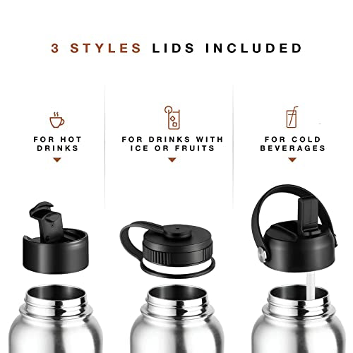 Stainless Steel Insulated Water Bottle and Travel Mug for Hot and Cold Beverages, Wide Mouth, Double Wall Insulated Hydration Sports Water Bottle for Hiking, Biking, Outdoor, 32 OZ BPA Free - color: Stainless Steel, size: 32 Ounces
