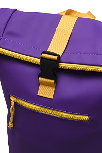 X RAY Roll Top Laptop Backpack for Men Women, PU Leather Expandable Roll Up Backpack Capacity Adjustable 22L & Fits 15.6" Laptop, Purple/Yellow - color: Purple/Yellow