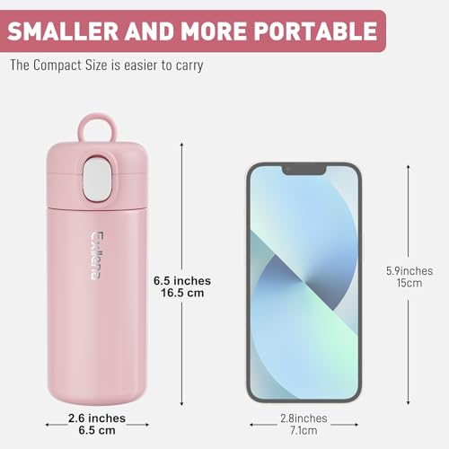 Exllena 10oz Small Insulated Water Bottle with One-Touch Soft Straw Lid, Double-Wall Vacuum Small Travel Water Bottle for Cold&Hot Drinks–Leak-Proof, Mini Flask for Handbag, Yoga, Sport(Pink) - color: Pink