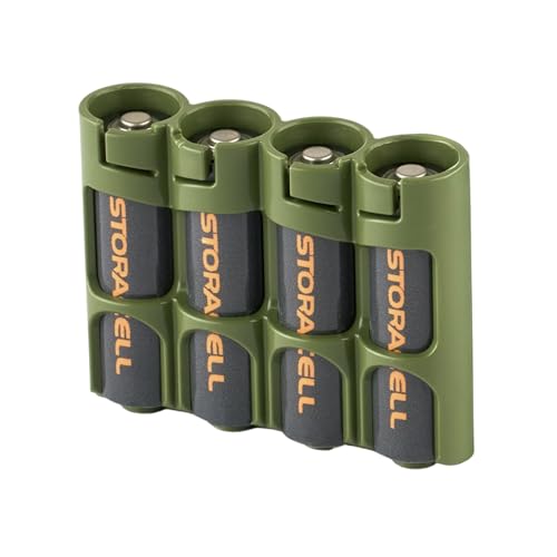 Storacell by Powerpax Slimline AA Battery Storage Caddy, Military Green - Holds 4 Batteries (Not Included) - size: 4 Count (Pack of 1)