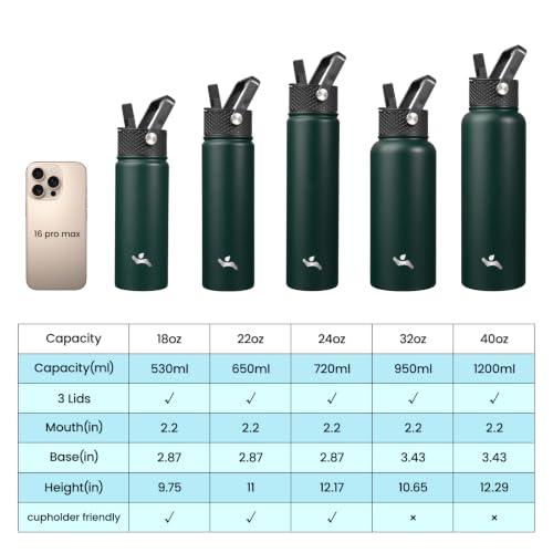 Konokyo 22 oz Insulated Stainless Steel Water Bottle with Straw Lid - color: Army Green, size: 22 Ounces