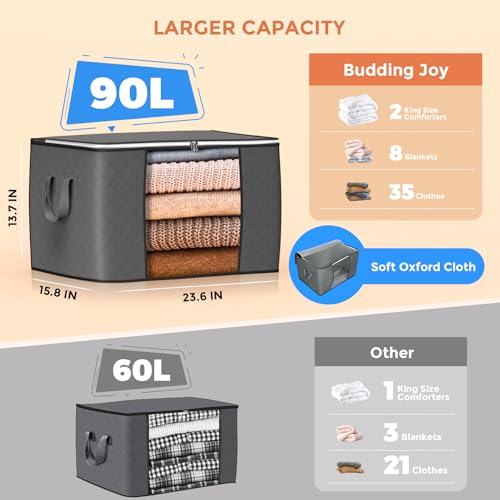 90L Large Storage Bags, 6 Pack Clothes Storage Bins Closet Organizers - color: Grey, size: 6 Pack-90L