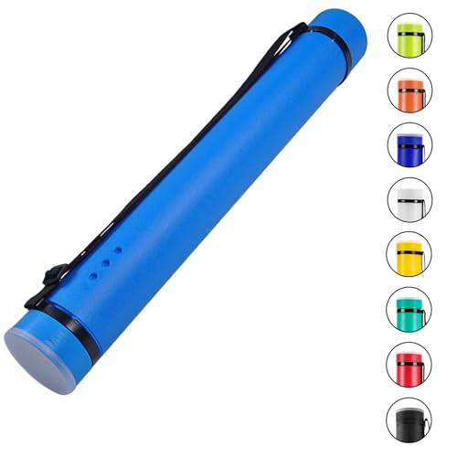 DEWEL Document Tube,Plastic Expanding Poster/Art/Document Storage Tube 24.5 to 40 inches Adjustable with Carrying Strap Waterproof and Light-Resistance Telescoping Carrying Case (Blue-Large Size) - color: Blue (Round), size: Large