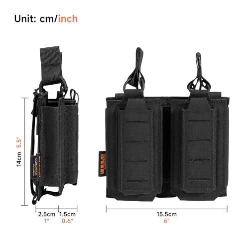 EXCELLENT ELITE SPANKER Tactical Open-Top Single/Double/Triple Molle Mag Pouch for Pistol Mag Pouch Tactical Bag Accessories Holder - color: Double-Black