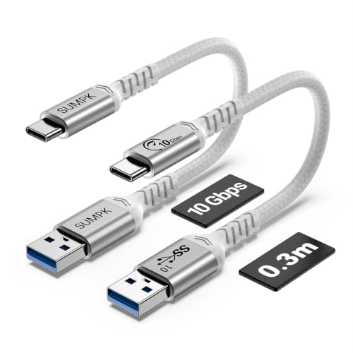 Short USB C Cable, 1ft, White, 2 Packs, for Android Auto and Carplay | 10Gbps Data Sync, USB A to Type C, 3A Fast Charging, Nylon Braided Compatible for Galaxy, iPad, iPhone 16/15 - color: White, size: 1 ft
