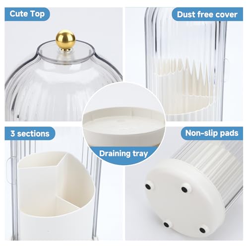 Toothbrush Organizer with Cover,3 Slots for Bathroom Toothbrush Holders with Lid,Dustproof Design,Rotating Holder,Ideal Makeup Brushes Holder for Bathroom Countertop Organization and Storage