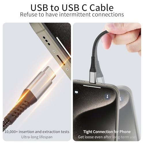 2ft USB C Cable 2Pack, USB to USB C Cable 2ft, Braided Short USBC Cable Fast Charging Cord Compatible with iPhone 17 16 15 Samsung Galaxy S25 S24 S23 - color: Black, size: 2 FT