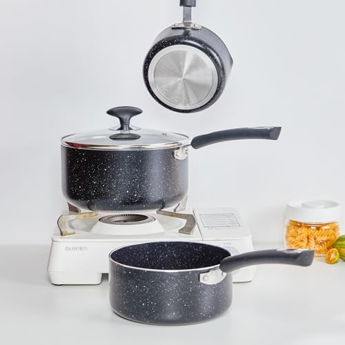Nonstick Saucepan Set - 3-Pieces Pot Set 1 Quart & 2 Quart & 3 Quart,Ultra Non Stick Sauce Pan Small Pot with Glass Lid,Great for Home Kitchen Restaurant,Black - size: 1+2+3 sets
