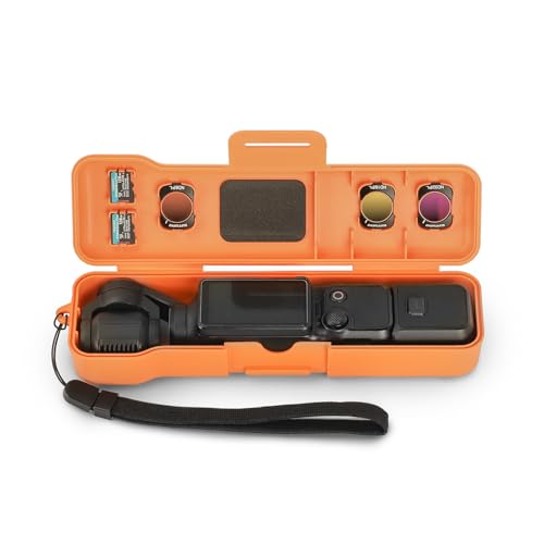 Travel Waterproof Case for DJI Osmo Pocket 3 Accessories (Orange) | for Osmo Pocket 3 Creator Combo / Xtra Muse Case, with 3 Magnetic CPL/ND Filter Slots and 2 Card Slots, with Wrist Strap - color: Orange