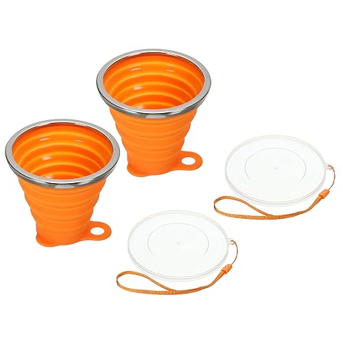 PATIKIL Collapsible Travel Cup, 2 Pack 270mL Travel Folding Cup with Lid Silicone Portable Drinking Cup for Traveling Camping, Orange - color: Orange