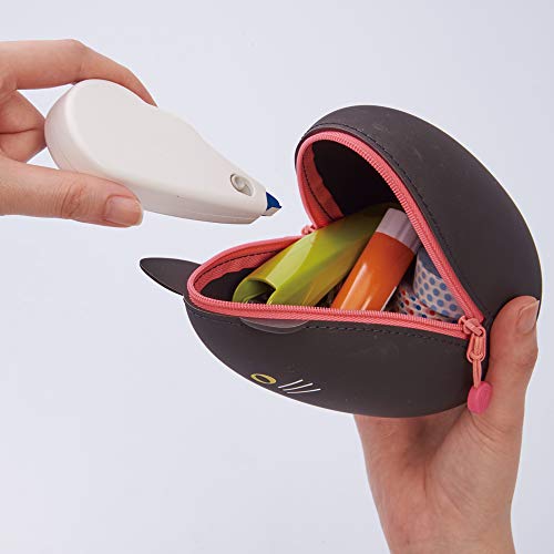 LIHITLAB PuniLabo Zipper Pouch, Egg-Shaped, 3.8" x 4.7", Black Cat (A7783-3) - color: Black Cat, size: Large: 1.3 x 4.7 x 3.8 inches