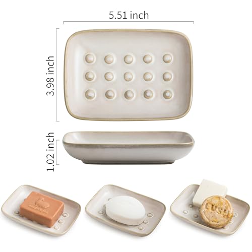Miamolo Soap Dish for Shower, Ceramic Soap Dish Non-Slip Soap Holder Bar Saver Tray for Bathroom Kitchen Sink, Floating Point Design Save Soap Loss (Pack of 2) - color: Beige, size: Floating Point Design (Pack of 2)