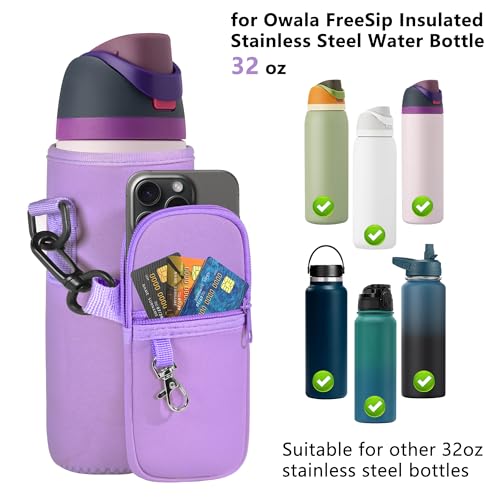 Water Bottle Carrier Bag with Strap, Fits Owala FreeSip 24/32 oz - color: Purple, size: 32 ounce