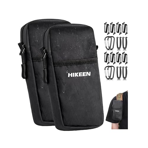 Hikeen X-Pac Backpack Strap Pouch for Smartphone, Weatherproof Durable Tactical Molle Phone Pouch with Carabiner, Molle Backpack Phone Holder Fit Outdoor/Hiking/Climbing - style: Black-2pcs
