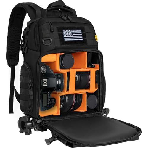 TORIBIO Camera Tactical Backpack Bag for DSLR/SLR/Mirrorless Photography - color: Black, size: Without Rain Cover