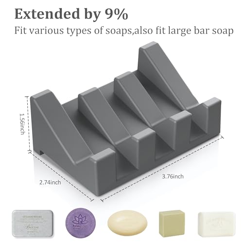 Silicone Soap Dish,1PCS Self Draining Bar Soap Holder for Shower,Dark Gray | Self draining silicone soap dish with drainage,waterfall design keeps bar soap dry,extended soap holder for shower,bathroom - color: 1*gray