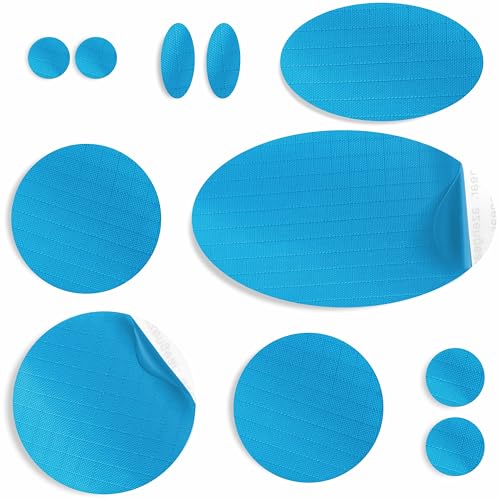 Stick-On Repair Patches for Down Jackets, Tents, 11 Pcs, Turquoise | 30+ colors, self-adhesive nylon polyester, tear-cold-heat resistant, fix puffer coats, sleeping bags, pvc, no sewing - color: Turquoise