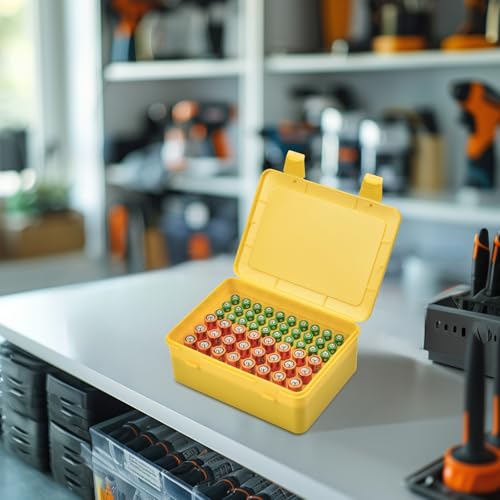 ALCYON Battery Organizer Box for 24 AA & 30 AAA Batteries-Yellow | Plastic Box and Pre-Cut Foam Slots Keep Batteries Secure and Easy to Find, Locking Lid, Batteries Not Include - color: yellow