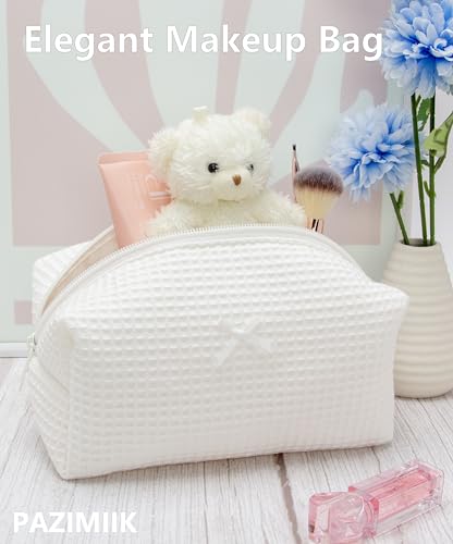 PAZIMIIK Cozy Makeup Bag for Women,Zipper Cosmetic Pouch,Waffle Cream White - color: Waffle Cream White