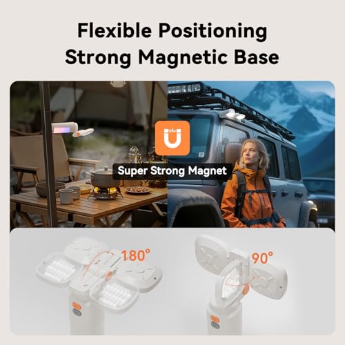 4-in-1 Camping Light, Work Light, Video Flashlight 2000LM Rechargeable 120H Runtime, 10000mAh Power Bank, 2700K-6500K CCT Adjustable Magnetic Tripod, IP54 Waterproof Outdoor Emergency Lantern