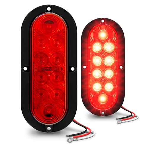 TRUE MODS 2pc 6" Red Oval LED Trailer Tail Light for RV Truck Flatbed | DOT FMVSS 108, Surface Mount, IP67 Submersible, Park & Turn Signal, LED Trailer Tail Brake Lights, Stop Turn Tail Park Brake - color: Red, size: 2 Pack